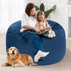 Homguava Chenille Bean Bag Bed, Convertible Bean Bag Chairs from Lazy Sofa Chair to Floor Mattress Bed, 3 in 1 Giant Bean Bag Chair for Adults with Filler for Living Room Machine Washable(Queen,Blue)