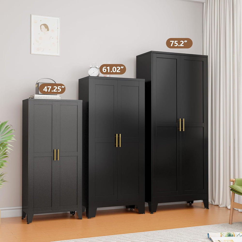 PAOFIN Metal Kitchen Pantry Storage Cabinet with 2 Doors and 3 Adjustable She...