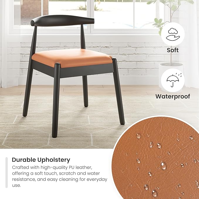 Farini Mid Century Modern Dining Chairs Set of 4, Solid Wood Frame Kitchen Chairs with PU Leather Upholstered Seat for Dining Room & Breakfast Nook,Black-Whiskey Brown