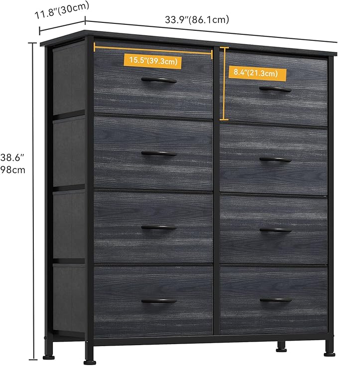 DWVO Dresser with 8 Drawers - Fabric Storage Tower, Organizer Unit for Bedroom, Hallway, Closets - Sturdy Steel Frame, Wooden Top & Easy Pull Fabric Bins