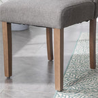Upholstered Dining Chair Modern Stylish Parsons Kitchen Diner High Back with Silver Nailhead Trim & Wood Legs, Set of 2, Fabric Classic Grey