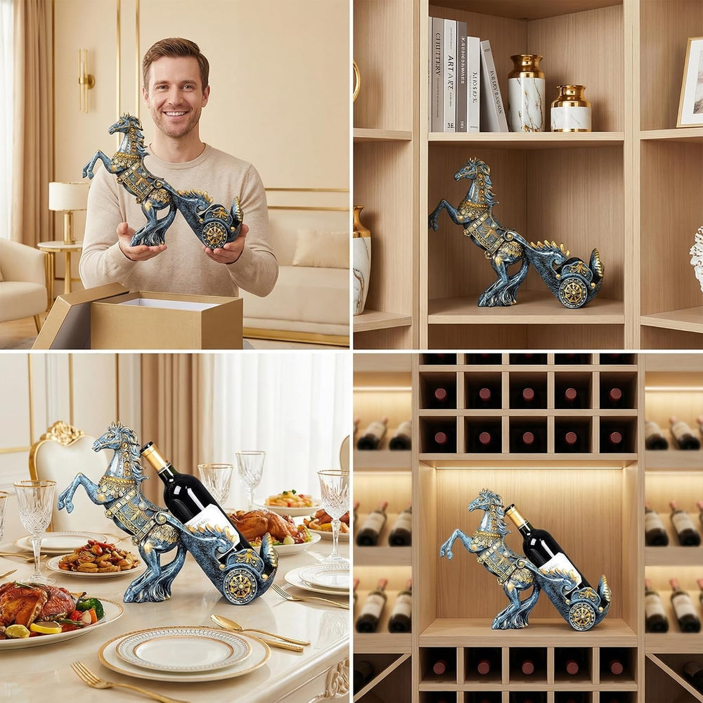Horse Sculpture Resin Wine Bottle Holder - Tabletop Kitchen Decor, Decorative...