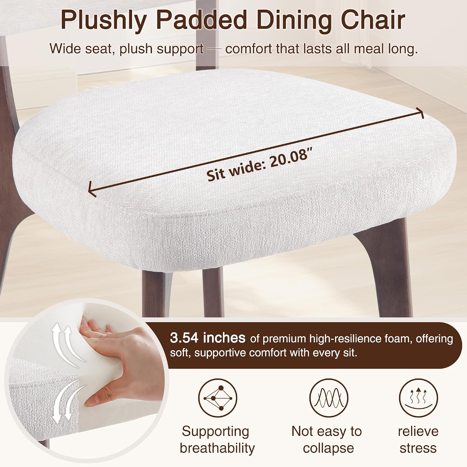 YOUNIKE Wooden Dining Chair, Chenille Fabric Upholstered Dining Room Chair Kitchen Side Chair, Farmhouse Dinner Chair with Solid Wood Legs for Kitchen Dining Vanity, Beige (Single Pack)
