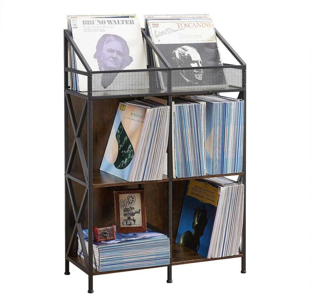 EYOCAL 6 Grids Vinyl Record Storage Holder Rack， Wooden Record Display Table ...