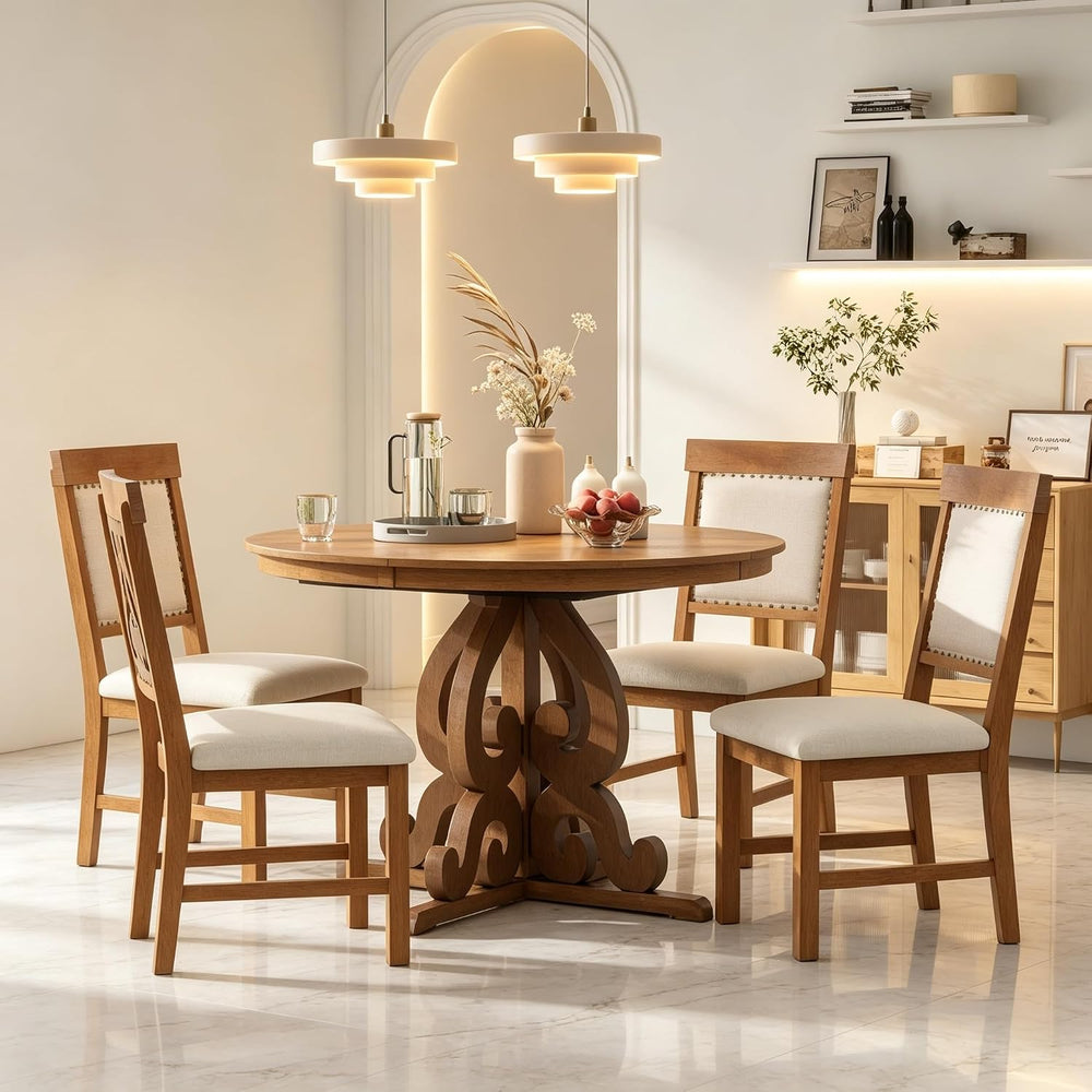 Merax Extendable Dining Table Set for 4-6, Farmhouse Kitchen Table Set with E...