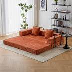 ZEIINPA Convertible Floor Sofa Bed with Fixed-Shape Frame, Modular Chenille Folding Mattress Couch with Armrest, Floor Sofa Lounge Couch for Living Room Bedroom Lounge Studio,Burnt Orange
