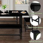 Feonase 5-Piece Dining Table Set for 4-8 People, 63" Large Extendable Kitchen Table Set with 2 Benches and 2 Square Stools, Dining Room Table with MDF Wood Board, Easy Assembly, Black