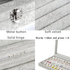 Coward Earring Organizer Tray Box, Grey Beige Velvet Earring Jewelry Display Storage Tray Case with Transparent Glass Lid for Home Drawer or Shop Selling