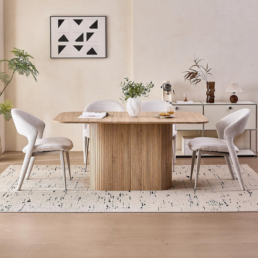 63" Large Dining Table for 4 6, [Rounded Corners] [Grooved Pedestal Base...