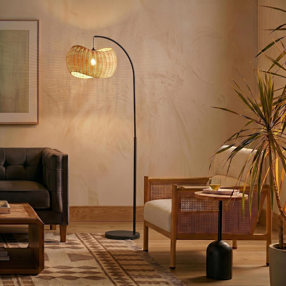 Brightech Wave Arc Floor Lamp - Chic Standing Lamp with Unique Hanging Wicker...