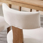 Modern Dining Chairs Set of 6, Upholstered Kitchen Chair with Curved Back, Farmhouse Linen Fabric Dining Room Chairs Modern Wood Chairs for Living Room/Home Office/Reception, Beige