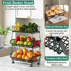 3-Tier Rolling Pantry Floor Organizer and Storage Cart with Wheels, Stackable Wire Pantry Baskets for Pantry Shelves, Kitchen Fruit Basket Stand and Storage Rack for Fruit Snack Onion Potato