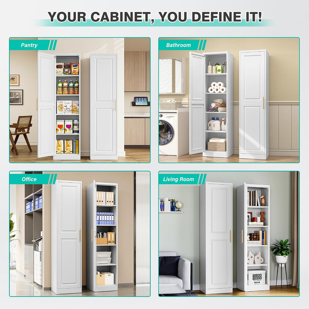 SISESOL 71" Tall Narrow Storage Cabinet with 1 Door and 5 Shelves,Slim K...