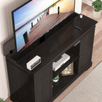 GDLF Hidden Motorized TV Lift Cabinet for 55-65 Inch TVs, Walnut | Remote control operation raises or lowers the screen, while interior compartments organize media devices and accessories