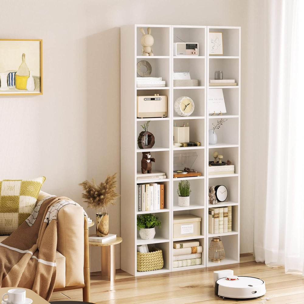 FOTOSOK White Bookshelf 8-Tier Narrow Bookshelf, 11.6 X 9.3 X 70.9 Tall CD DV...