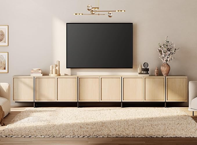 WAMPAT Modern TV Stand for 32-110 inch TVs, Wood Entertainment Center with St...