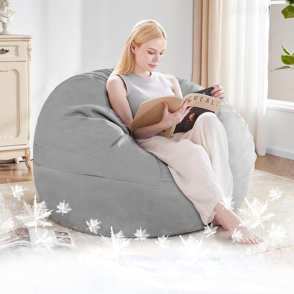 Cooling Bean Bag Cover for Hot Summer (No Filler), Giant Bean Bag Chairs for Stuffed Animals Storage, Large Bean Bag Chair Covers for Adults, Bean Bag Couch Sofa for Toddler/Kids (Grey,4FT)