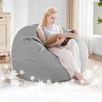 Cooling Bean Bag Cover for Hot Summer (No Filler), Giant Bean Bag Chairs for Stuffed Animals Storage, Large Bean Bag Chair Covers for Adults, Bean Bag Couch Sofa for Toddler/Kids (Grey,4FT)