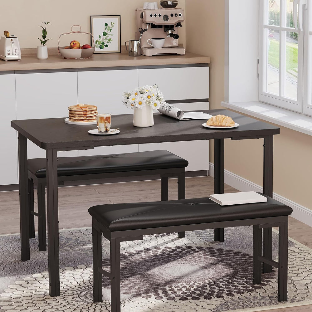 Garvee 3-Piece Dining Table Set, 3-Piece Kitchen Table with 2 Upholstered Ben...