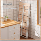 4NM No Assembly 5 Tiers Folding Bookshelf Storage Shelves Vintage Bookcase Standing Racks Study Organizer Home Office (Natural White)