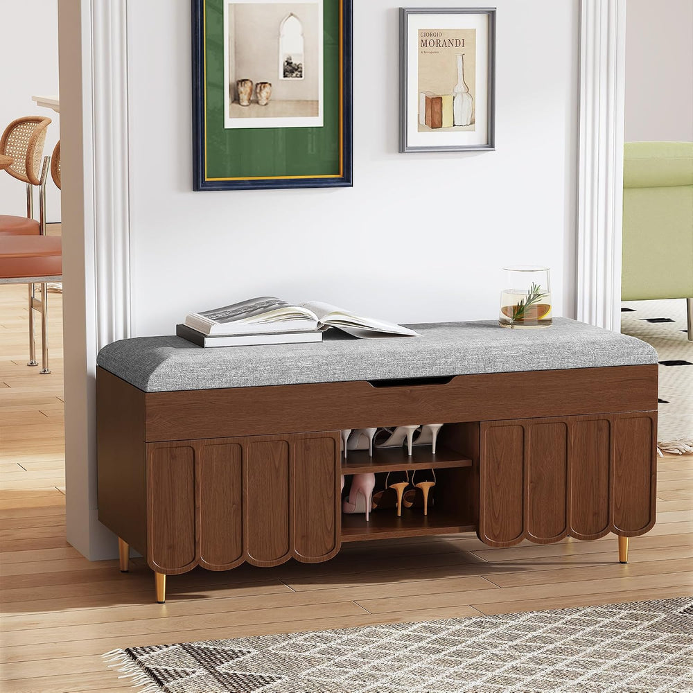3More 40" Entryway Shoe Storage Bench,Upholstered Hidden Space Beneath S...