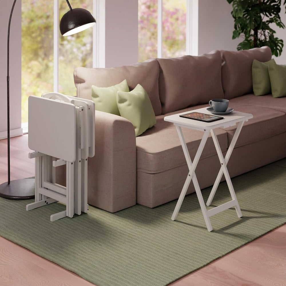 Winsome Alex Set of 4 Foldable Snack Tables with Storage Rack | Easy to Store...