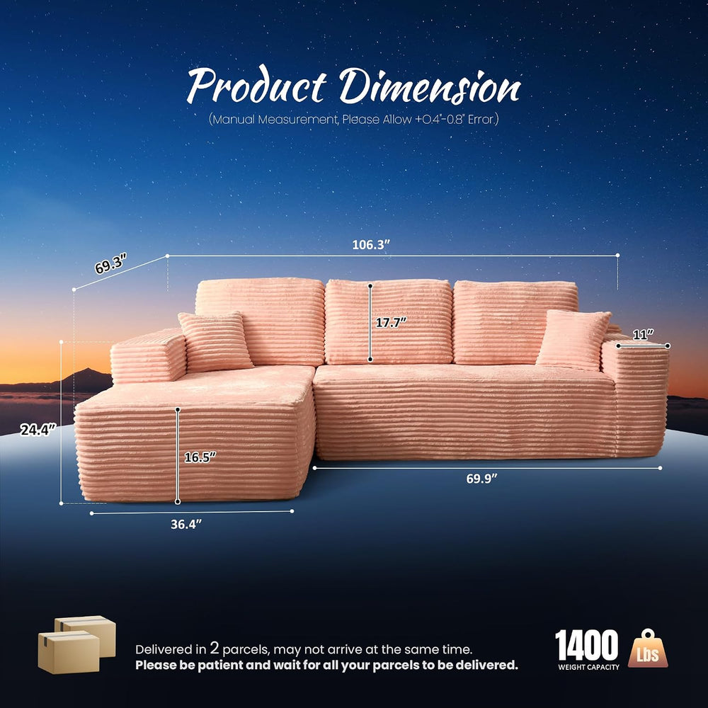 ovios 104" Cloud Couch with Glitter Fabric, Moudular Sectional Sofa with...