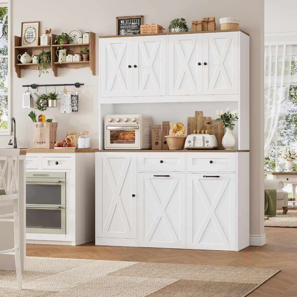 HOSTACK 71" Kitchen Pantry with 12.5 Gallon Double Trash Can Cabinet, Wh...