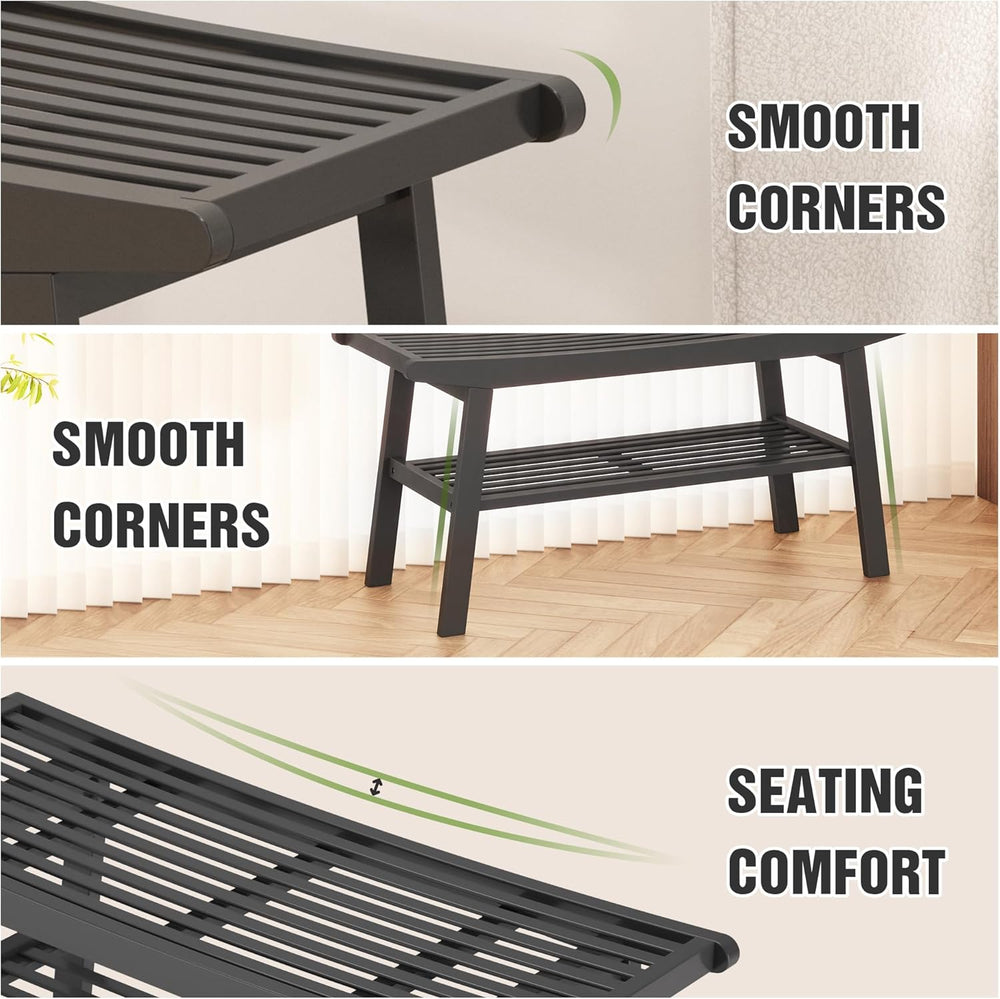 Bamboo Dining Bench Indoor Long Bench Sturdy & Comfortable Indoor Storage...
