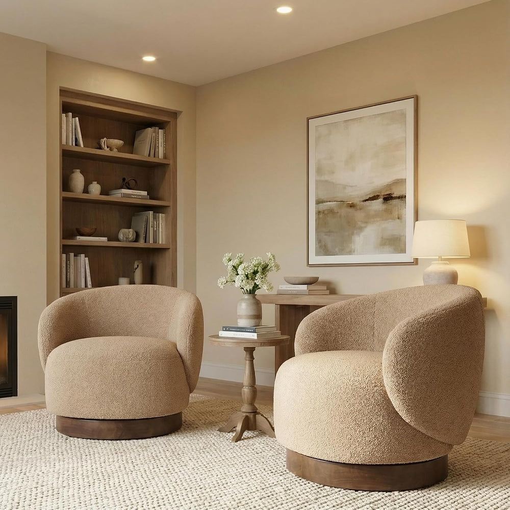 KISLOT Swivel Barrel Accent Chair, Boucle Fabric, Sand, 2-Pack | Modern Style...