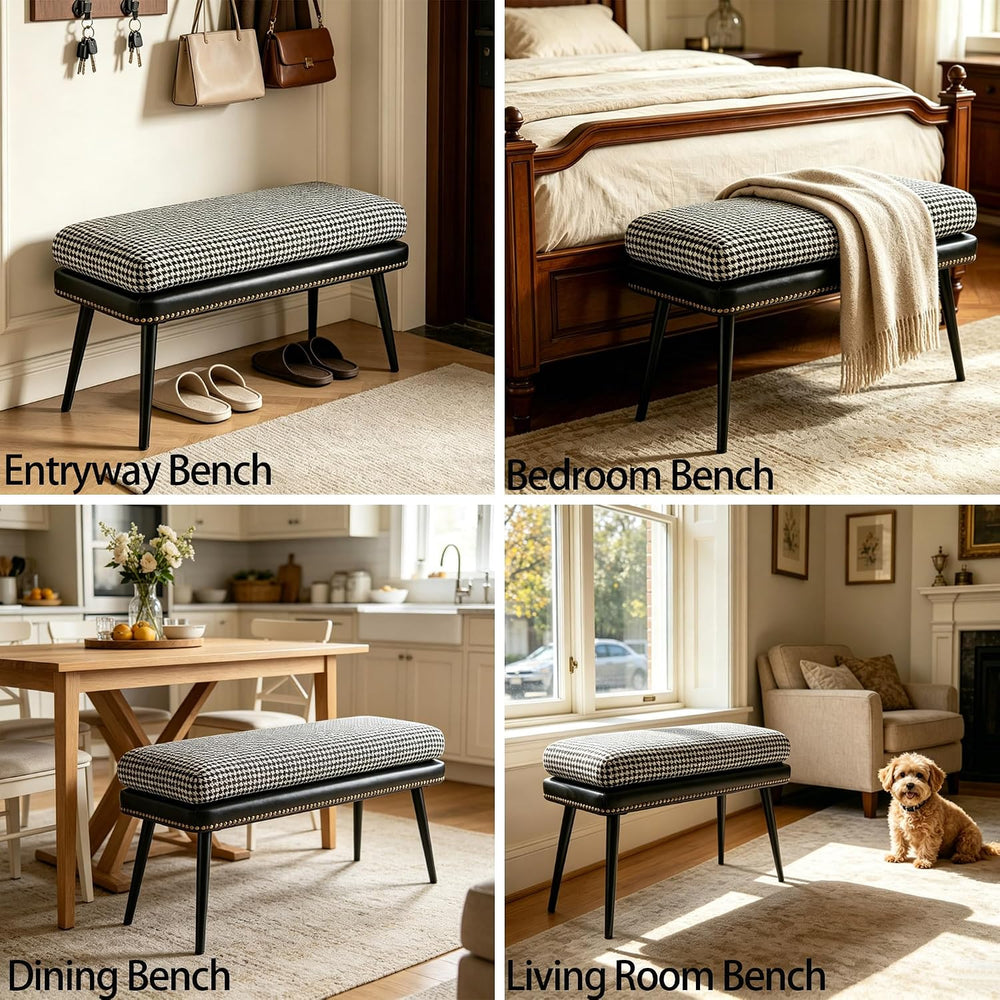 Forteek 32" Retro Upholstered Entryway Bench, Shoe Bench with Cushion | ...