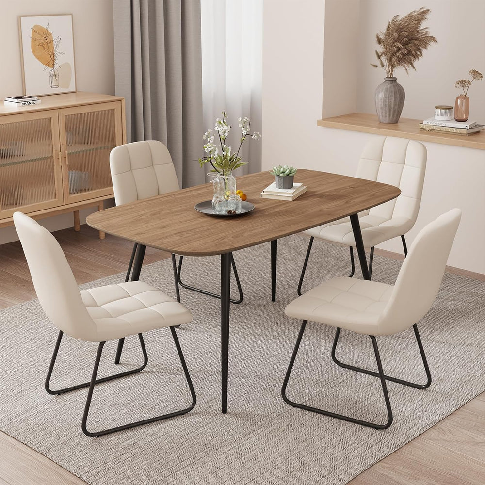 HIPIHOM 47.2'' Dining Table Set for 4,Modern Wood Dining Table,Leathe...