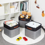 HNZIGE Storage Foldable Baskets Cubes Set(3 Pack) Fabric Bins for Shelves,13 Inch Storage Basket for Organizing with Leather Handles for Home, Toys, Clothes, Kids Room, Closet Storage(Black&White)