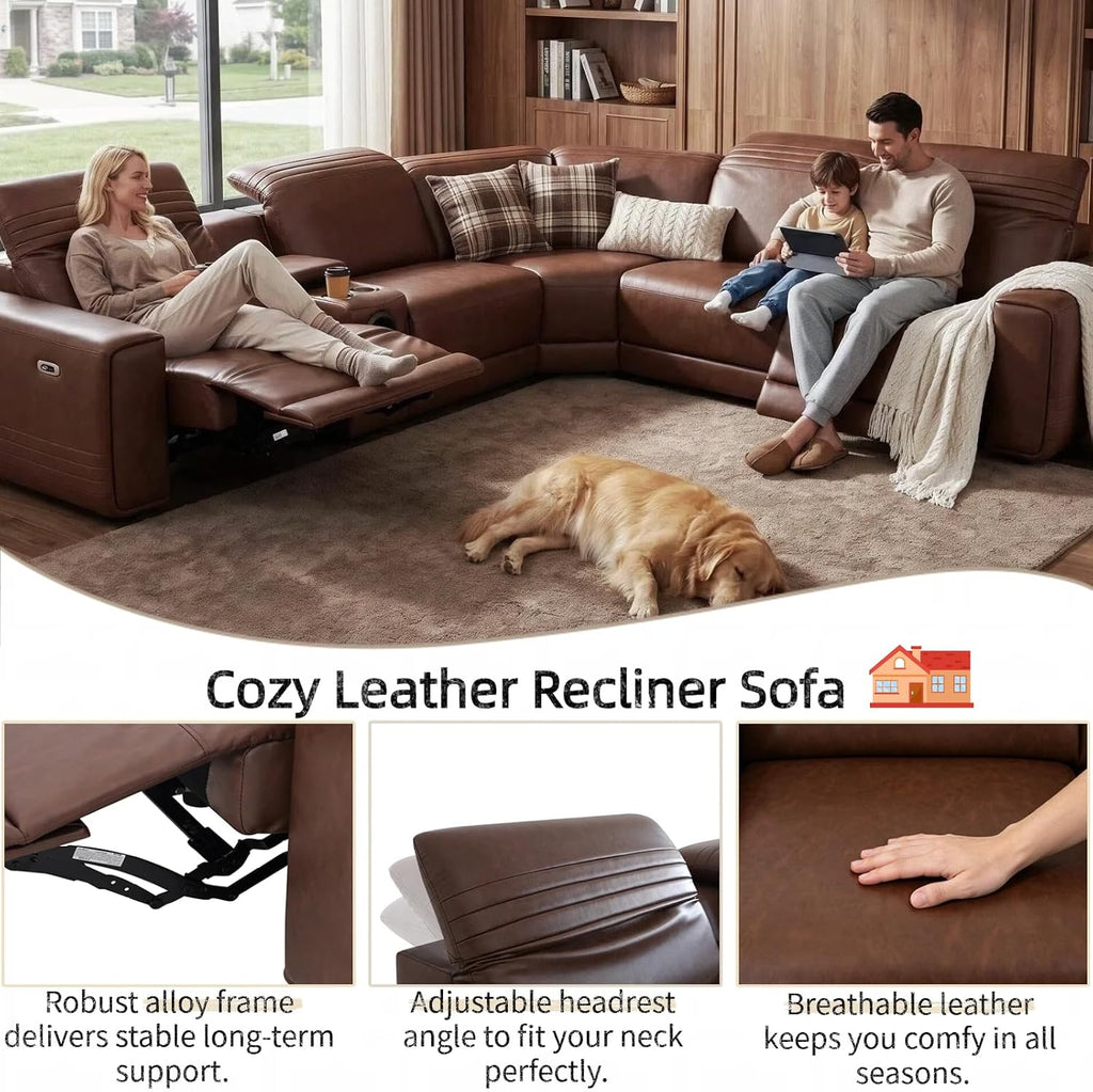 Power Reclining Sectional Sofa with Speakers, L-Shaped Air Leather Recliner Sectional Couch with USB Ports, Cup Holders & Storage Console, Luxury Living Room Furniture Set for Home, Office & Apartment