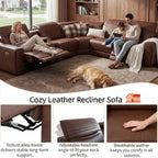 Power Reclining Sectional Sofa with Speakers, L-Shaped Air Leather Recliner Sectional Couch with USB Ports, Cup Holders & Storage Console, Luxury Living Room Furniture Set for Home, Office & Apartment