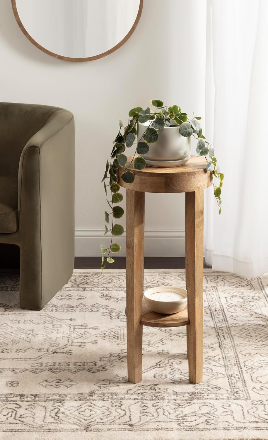 Kate and Laurel Talcott Modern Round Wood Side Table, 12 x 12 x 28, Natural W...