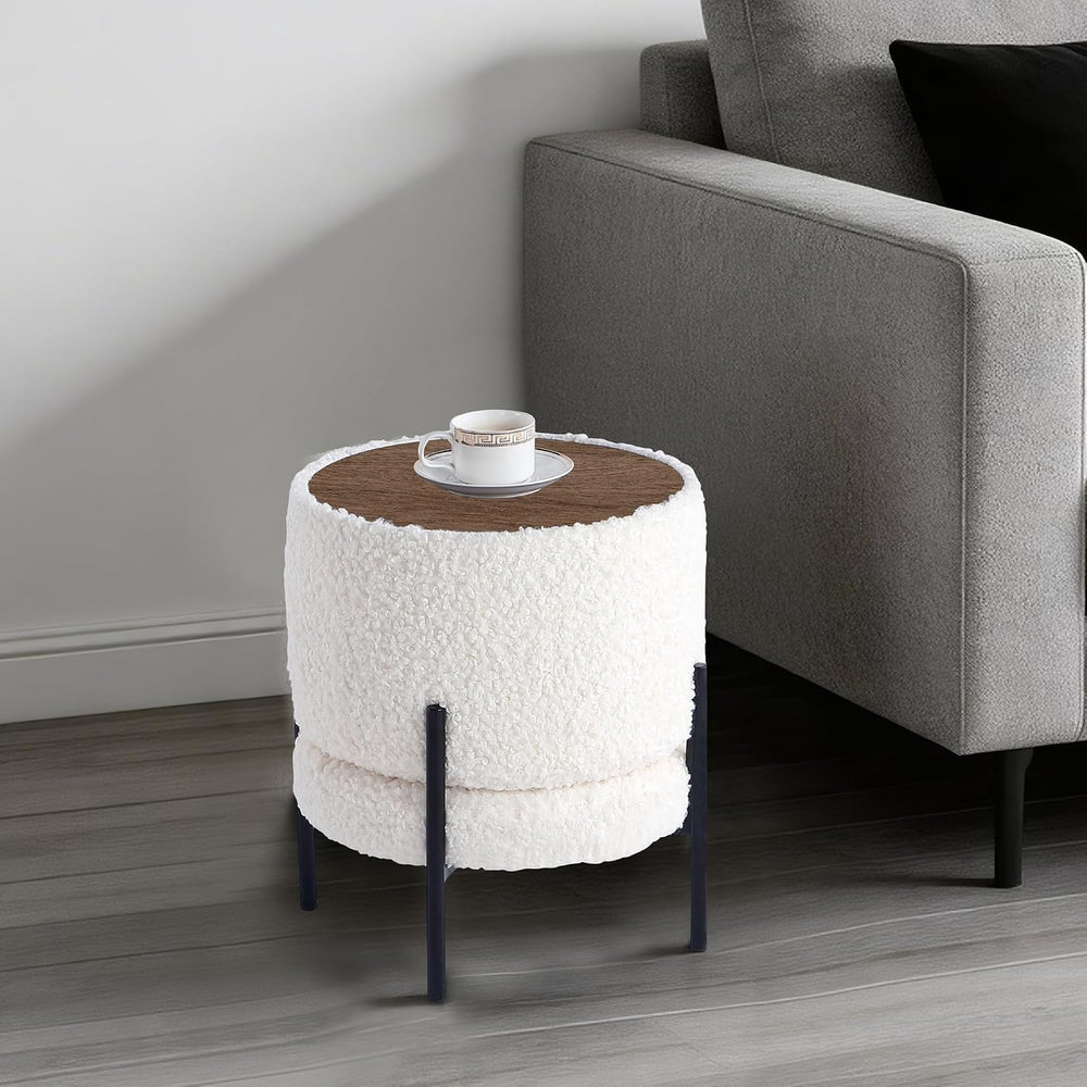 Get Set Style Multifunctional Ottoman with Side Table, Soft Round Footrest St...
