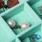 Frebeauty Velvet Jewelry Tray,35 Grid Jewelry Organizer with Clear Lid,Earring Holder Organizer Case with Clasp,Drawer Insert for Rings Studs,13.8 x 9.5 x 2 Inches,Gift for Women Girls(Turquoise)