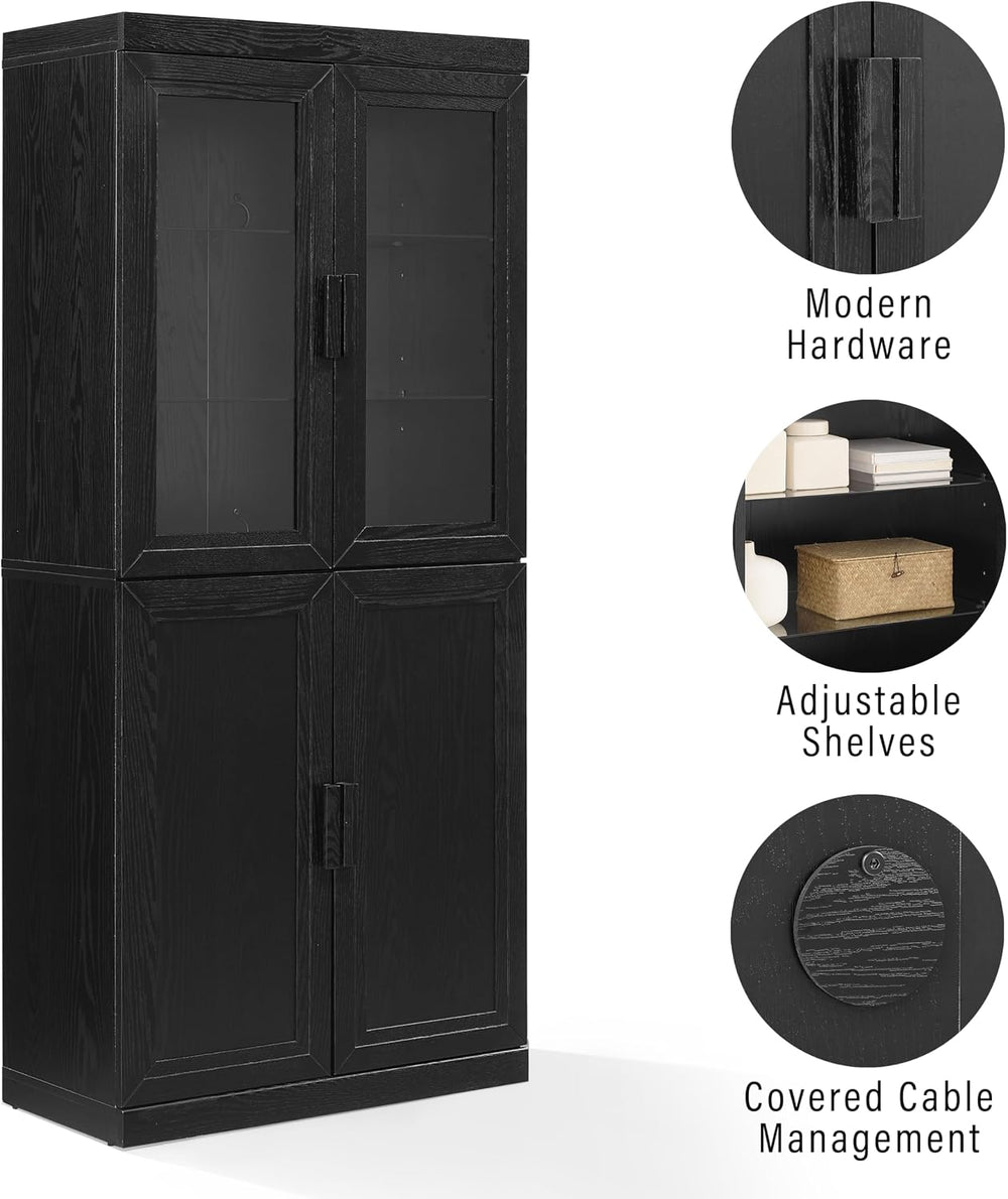 Crosley Furniture Essen Glass Door China Hutch Kitchen Pantry Storage Cabinet...