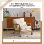 VINGLI Chenille Mid-Century Modern Accent Chair Set of 2, Cute Reading Arm Chair with Cushion & Lumbar Pillow & Solid Wood Frame for Lounge, Living Room, Reading Room, Bedroom,Cream
