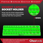 Olsa Tools Magnetic Socket Organizer - 1/4-Inch Drive, 3 Row - Holds 39 SAE Green Sockets - Professional Grade, Part: 1548