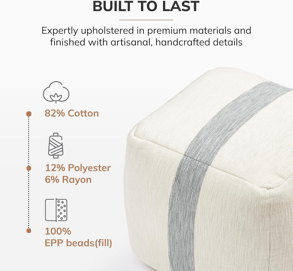 Anji Mountain Artisan Crafted Cotton Blend Pouf Ottoman | Versatile Floor Sea...