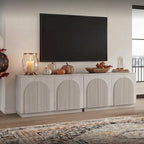 Yechen Fluted TV Stand with Arched Reeded Design Doors, Modern Entertainment Center with Storage for Up to 98", TV Media Console, TV Cabinet for Living Room, Bedroom/White Oak(2 PCS)