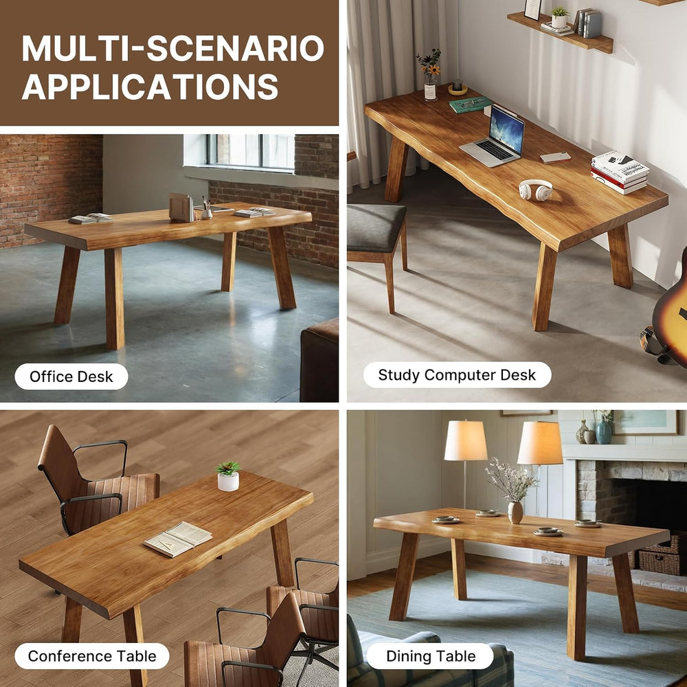 Solid Wood Desk 55 inches, Live Edge Wooden Home Office Computer Desk Modern ...