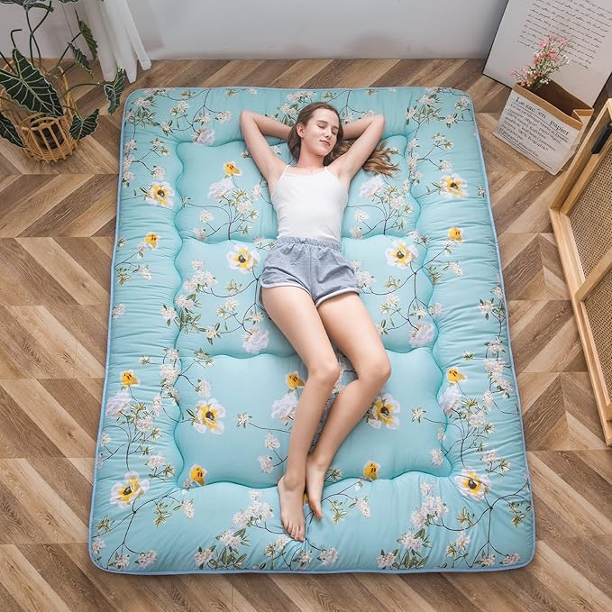 MAXYOYO Japanese Floor Mattress Futon Mattress, 4" Thicken Tatami Mat Sleeping Pad Foldable Roll Up Mat Boys Girls Dormitory Pad Kids Floor Lounger Pillow Bed, Charcoal Grey, Queen Size