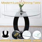 RGZ Modern 39" Clear Glass Round Dining Table Set, 5 PCS Luxury Circle Glass Top Kitchen Table with Gold Decorative Strips & 4 Black High-end Tufted Chairs for Apartment Home Dining(Black Base)