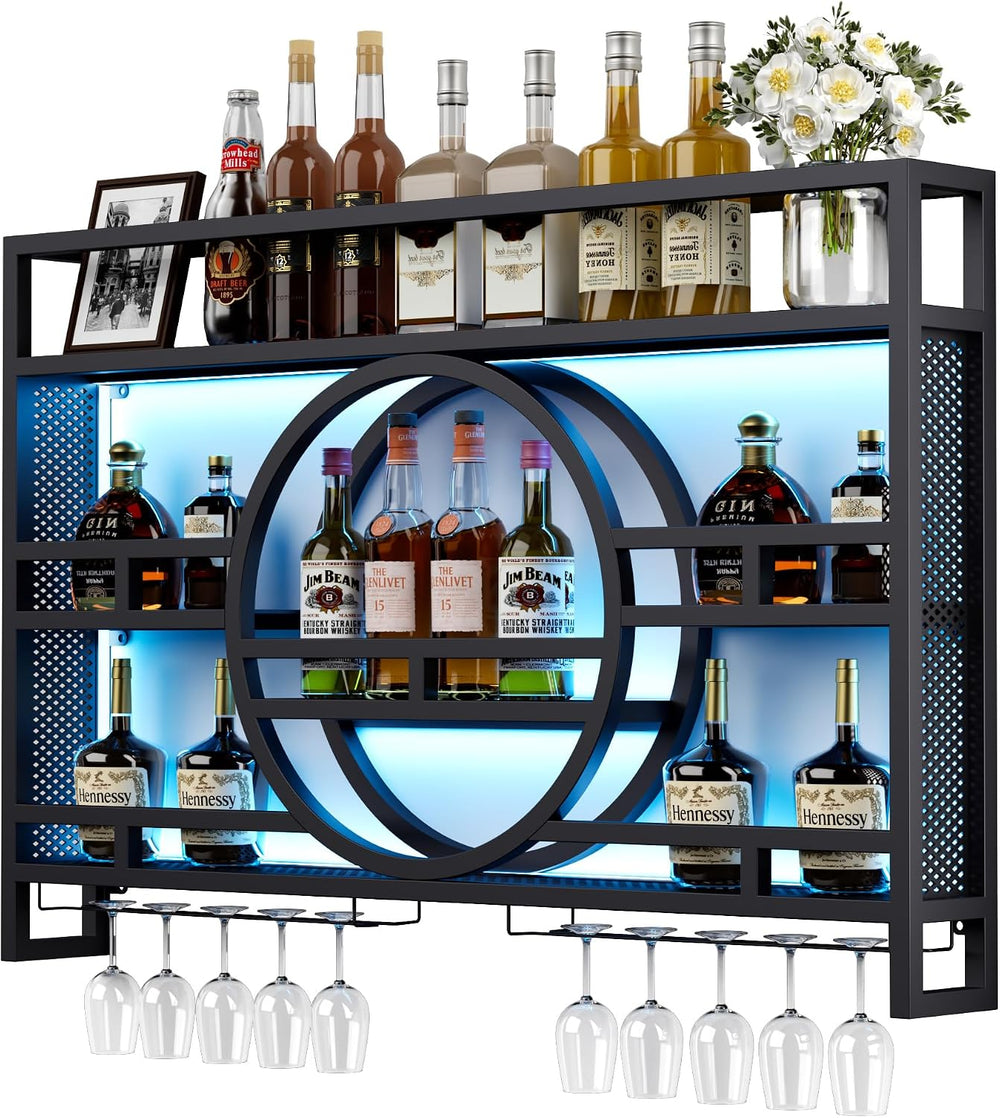 Boshen Fully Assembled 3-Tiers 47in Wine Rack Wall Mounted with LED Light | F...