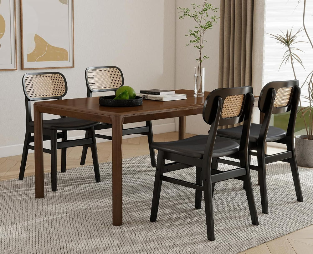 Shunzhi Rattan Dining Chairs Set of 4, Upholstered Farmhouse Dining Room Chai...