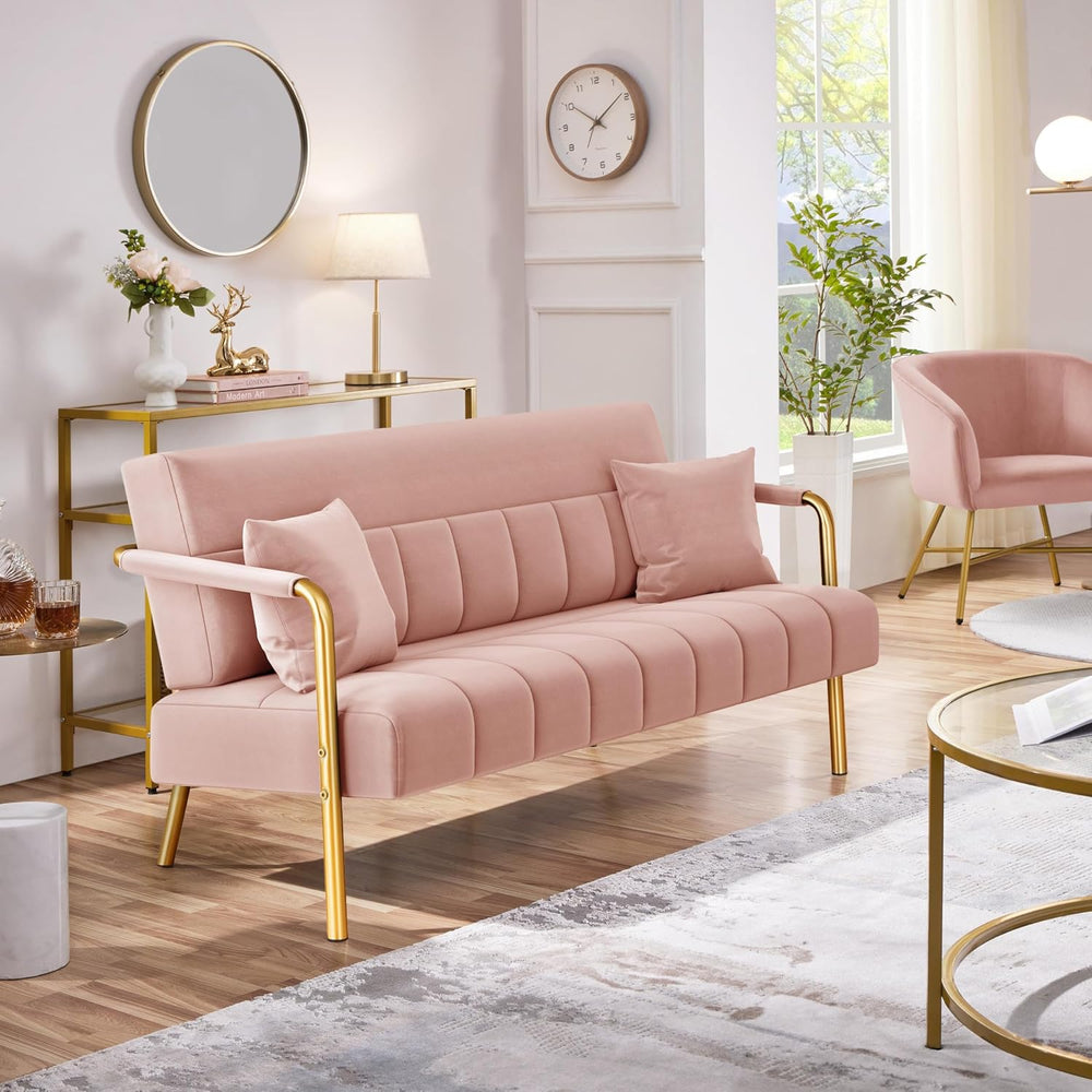 Yaheetech 56.5" Smal Sofa 2 Seater Couch with Gold-Tone Legs, Pink | Sma...