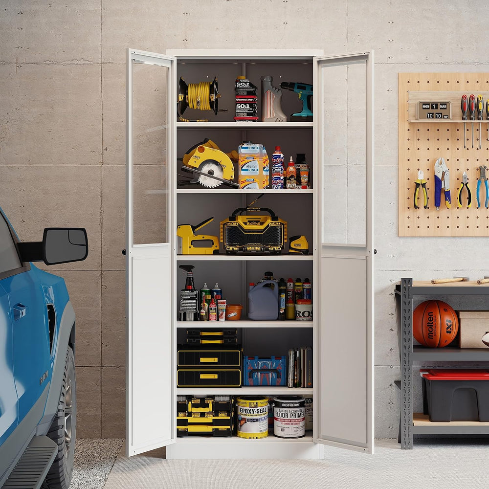 Kitchen Pantry Cabinet, 72" H Storage Cabinet with Glass Doors and Adjus...